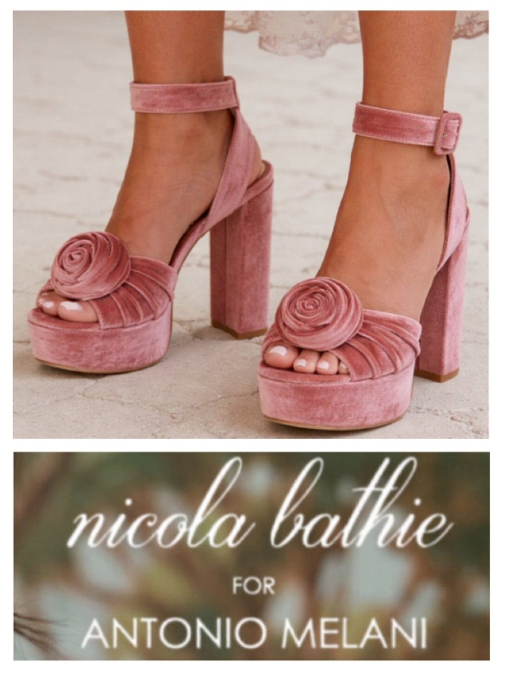 NEW!  Antonio Melani x Nicola Bathie Emilia Velvet Platform Sandals in ‘Rose’
